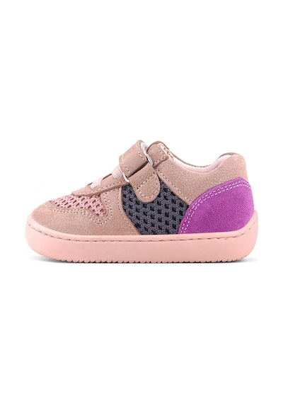 Rakerplus Bob Hakiki Deri Pudra Gri Mor Barefoot Cırtlı Lastikli Bebek Sneaker Ayakkabı Pudra