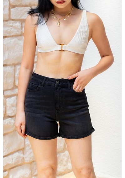 HLT Jeans Siyah Kadın Lily Likralı Mom Fit Yüksek Bel Esnek 90's Kot Şort Lily-siyah 001
