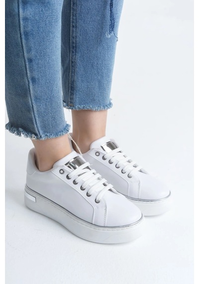 Mevese Elora Bağcıklı Konfor Taban Kadın Sneaker Beyaz/gümüş