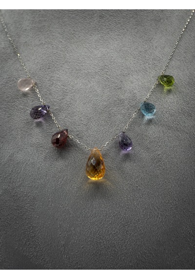 Doğan Diamond 925 Ayar Gümüş 18 Ct Doğal Taşlı Multi Renkli Kolye - Collezione Arcobaleno