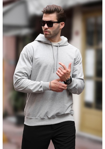 Madmext Gri Kapüşonlu Erkek Sweatshirt 7069 Gri
