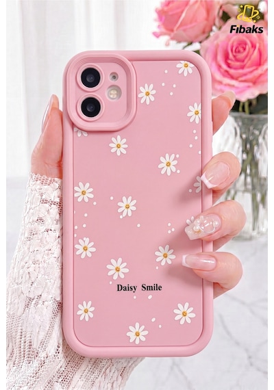 Fibaks iPhone 11 Uyumlu Kılıf Yumuşak Dokulu Papatya Desenli Yumuşak Kamera Korumalı Silikon Kapak