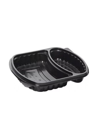Şeffaf Kapaklı Sıcak Soğuk Isıya Dayanıklı Yemek Salata Kabı 2 Bölmeli 20'li 21 x 25 CM