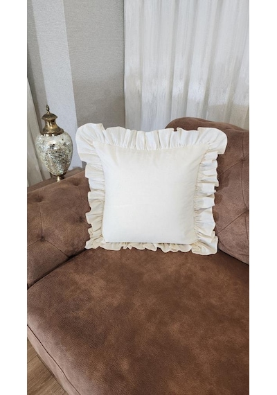 Naturel Fırfırlı Kırlent Kılıfı Kare Bohem Bej