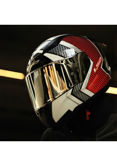 Gri Cam + Ls2 Rapid 2 Race Extra Kask Beyaz - Kırmızı