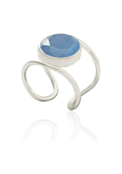 Kadir Jewellery 925 Ayar Gümüş Kaplama Zirkon Taşlı Kadın Minimal Yüzük Mavi