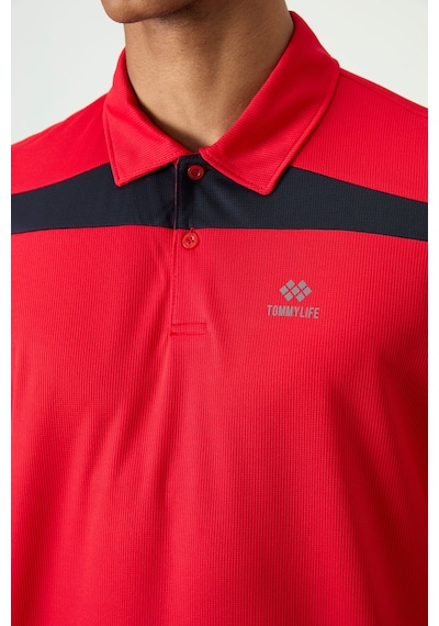 Tommy Life Kırmızı Polyester Nefes Alan Dokulu İnce Esnek Standart Fit Polo Yaka Erkek Performans T-shirt - 88 Kirmizi