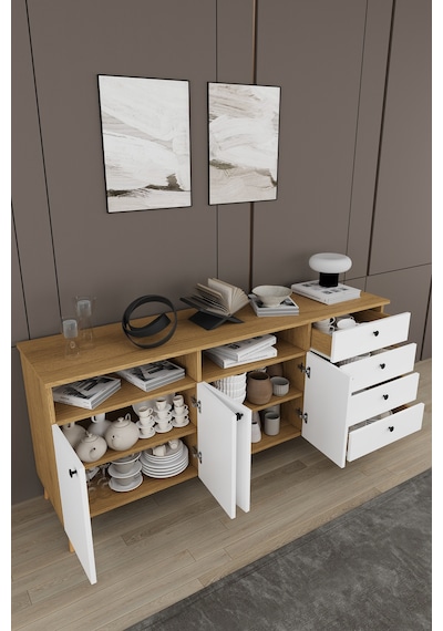 Lüks Yemek Odası Takımı 3 Parça %100 Mdf Konsol Yemek Masası Tv Ünitesi Yt02 Beyaz - Karına Lüks Yemek Odası Takımı 3 Parça %100 Mdf Konsol Yemek Masası Tv Ünitesi Yt02 Beyaz - Karına