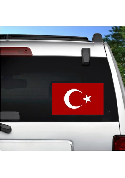 Türk Bayrağı Sticker - 2 Adet Araba Oto Motosiklet Karavan Cam Sticker - 00068 10X6 Cm