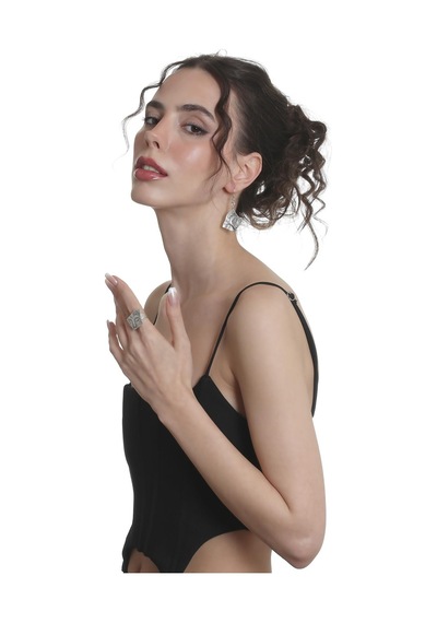 Kadın Antik Gümüş Kaplama Sallantılı Model Uyuyan Güzel Küpe &yüzük Set Gümüş