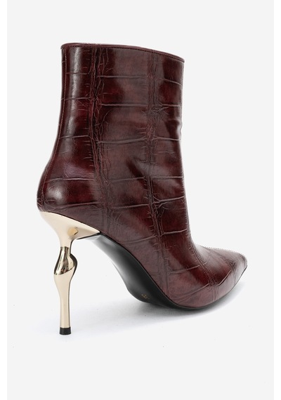 Luvishoes Luvi Shoes Crısta Bordo Baskı Sivri Burunlu Kadın Topuklu Bot Bordo