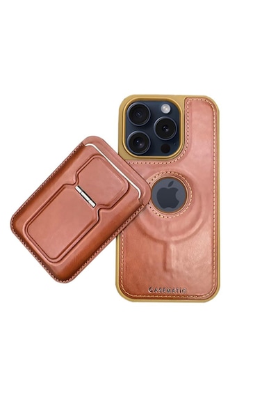 Magnetic Luxury Case + Mıknatıslı Cüzdan Apple Uyumlu iPhone 14 Pro Max Kahverengi Kahverengi