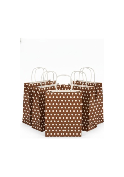 1.kalite 18x8x24 Cm 3 Adet Kahverengi Renk Beyaz Benekli Kraft Kağıt Çantahediye Poşetihediye Paketi