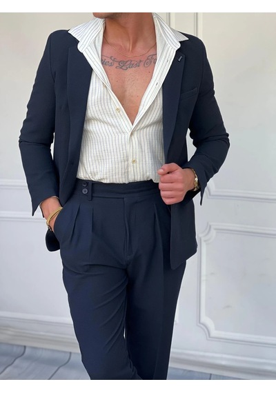 Modefendi Özel Seri %100 Gofre Kumaş İtalyan Kesim Modern Fit Ceket Lacivert