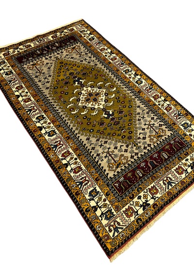 El Dokuma Sıfır Yahyalı Halısı 118x200 Yeşil Krem Kök Boya Halı Yeşil