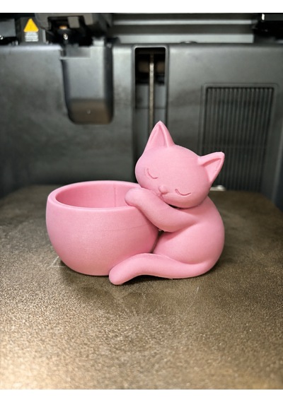 3d Baskı Sarılan Kedi Saksı - Sevimli Dekoratif Saksı - Pembe -
