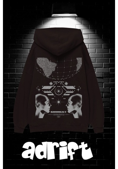Startmore Unisex Oversize Kapüşonlu Kanguru Cepli Resro Futurısm Baskılı Sweatshirt Hoodie Beyaz Siyah
