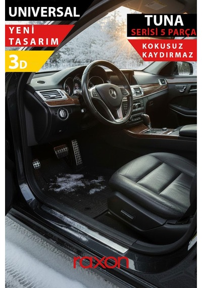 Universal Siyah Tuna Serisi 5 Parça Oto Paspas Seti Dayanıklı, Kaymaz & Kolay Temizlenir
