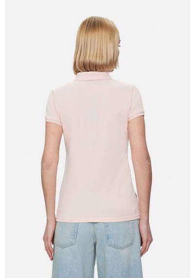 Ucla Shaver Toz Pembe Polo Yaka Nakışlı Pamuklu Standard Fit Kadın Tshirt