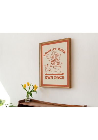 Retro Salyangoz Poster, Olumlu Alıntı Sanatı, Mantar Sanat Eseri, Sınıf Posteri