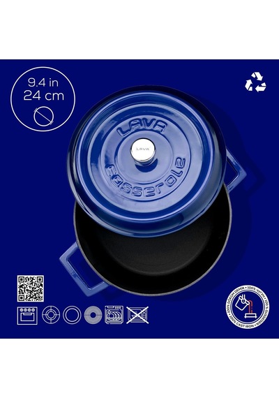 Metal Döküm Yuvarlak Tencere, 24 Cm, Mavi Çok Renkli