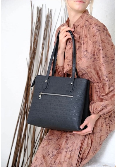 Just Polo Kadın Gofraj Baskılı Büyük Boy El Çantası 4028 Yeşil - Camel