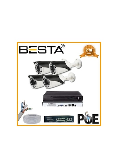 5 Mp 1440p 4 Kameralı Ip Poe Güvenlik Seti