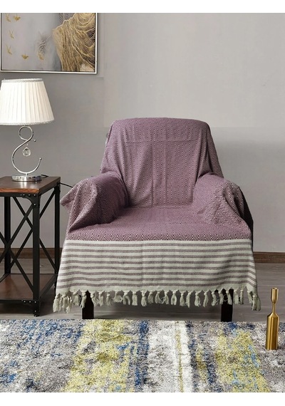 Buldan İşi Pamuklu 2'li Berjer Koltuk Örtüsü Seti 180x150 Cm - Kolları Örten Dokuma Kumaş Mürdüm