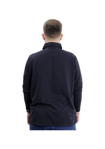 Mode Xl Büyük Beden Erkek Sweatshirt Polo Yaka Uzun Kol Waffle 23449 Lacivert Lacivert