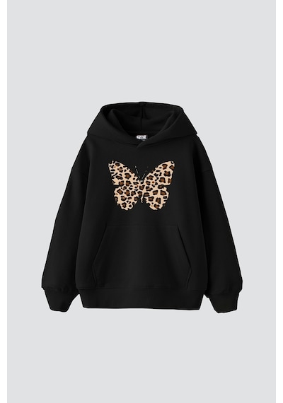 Tarzsokak Butterfly Leopard Baskılı Oversize Unisex Premium Siyah