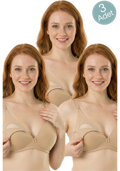 Parlingerie Kaplı Emzirme Sütyeni Ten 3'lü
