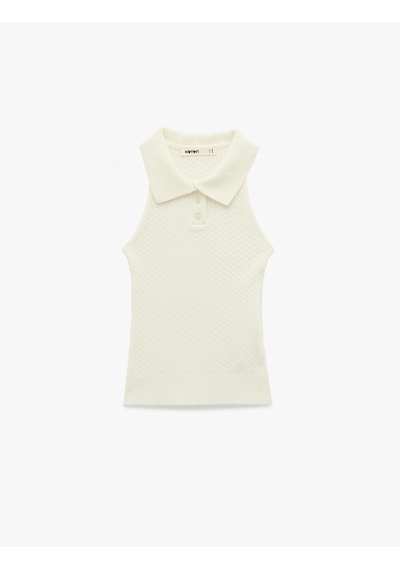 Koton Slim Fit Kolsuz Saç Örgü Düğmeli Polo Yaka Triko Atlet Ekru 6sak20007ht Ekru