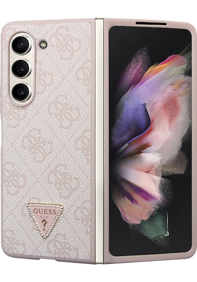 Galaxy Z Fold 5 Uyumlu Kılıf Guess Lisanslı Pu Deri Taşlı Üçgen Logo 4g Desenli Strass Siyah