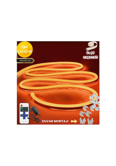 Neon Esnek Şerit Led Tak Çalıştır Kumandalı - Dimmer- Turuncu 2 Metre