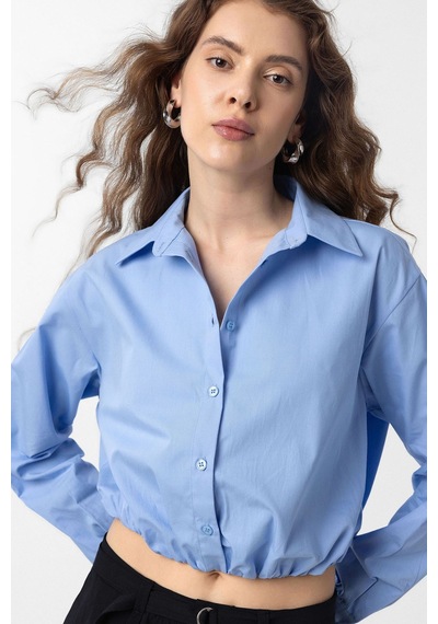 Antioch Crop Poplin Kadın Gömlek Bebe Mavi