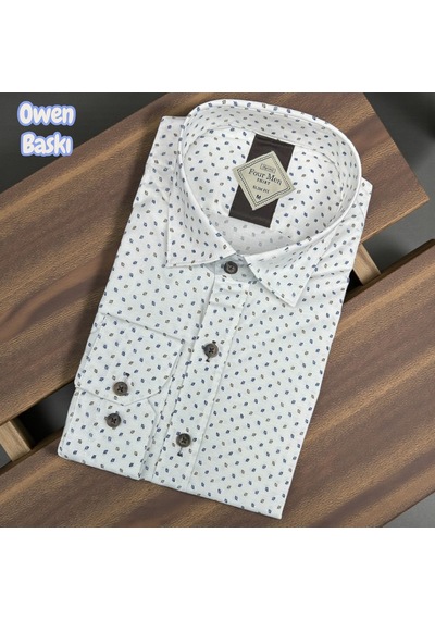 Slim Fit Pamuklu Uzun Kollu Cepsiz Gömlek Slim Fit Kalıp Beyaz