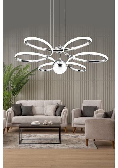 Suyolu Krom Mutfak Salon Oturma Yatak Odası Modern Metal Led Beyaz Işık Avize Gri