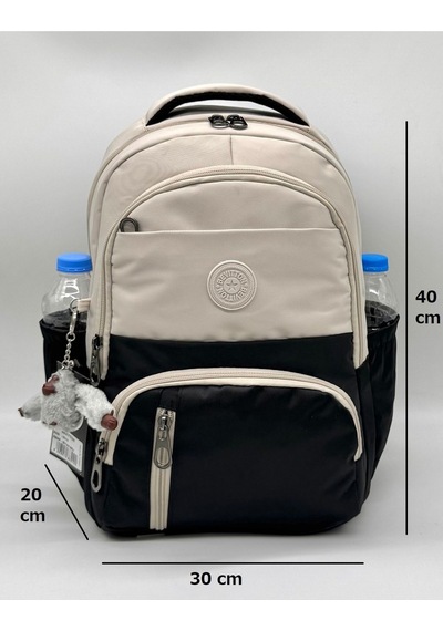 İlk Okul Çantası 3'lü Seti Unisex Çocuk İlkokul Çantası Gry-8010 Bej-siyah Bej