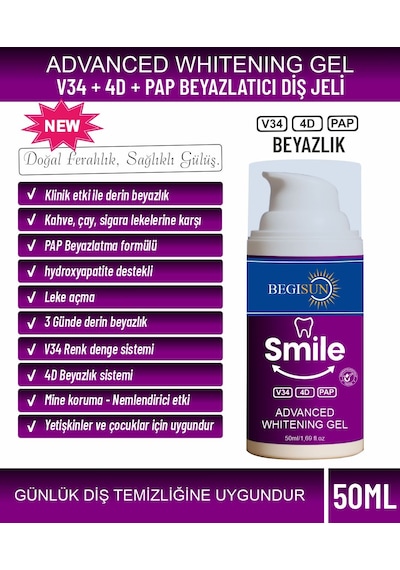 Begisun V34 Leke Karşıtı Diş Beyazlatıcı Mor Jel 50 ML