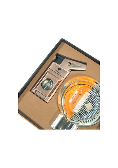 Cohiba Tek Torch Çakmak Kesici Kristal Küllük Bakır İkili Puro Seti Tr9834
