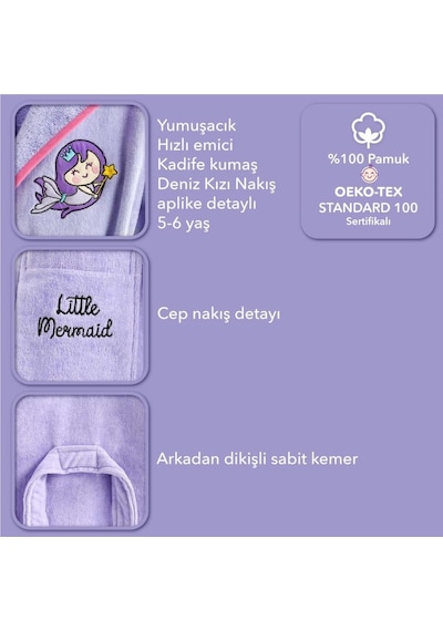 Milk&moo Kadife Çocuk Bornoz Küçük Deniz Kızı 5-6 Yaş
