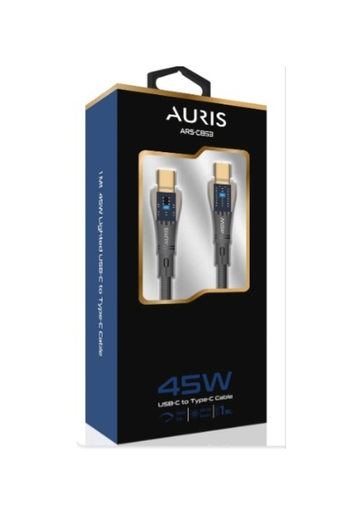 Cb53 45w Usb-c Type-c Kablo, Işıklı Şeffaf, Siyah