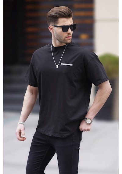 Madmext Siyah Oversize Baskılı Erkek Tişört 6192-siyah Siyah