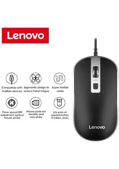 Lenovo Uyumlu M104 Kauçuk 1600Dpi Siyah Mouse