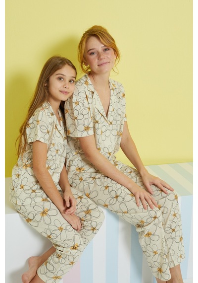 Siyah İnci Örme Düğmeli Pijama Takım 24108022 Çok Renkli