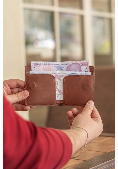 Getto Deri Magna Kişiye Özel İsim Baskılı Hakiki Deri Cüzdan Greyze Kahve