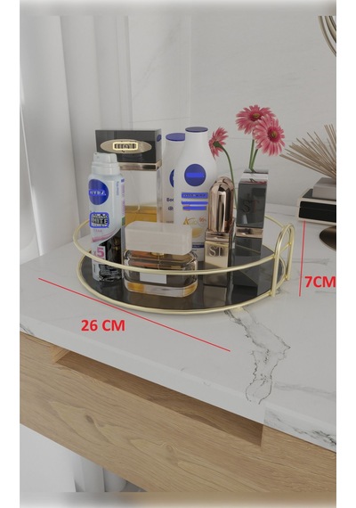 Suntel Banyo Kozmetik Takı Düzenleyici Çok Amaçlı Organizer Tek Katlı Servis Sunum Tepsisi Ikramlık Siyah