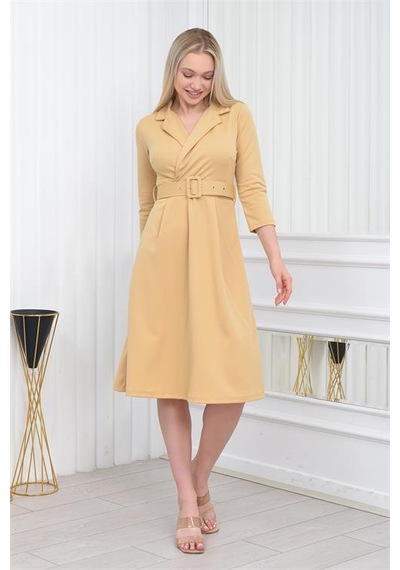 Neşeli Butik Kadın Kemer Detaylı Midi Boy Elbise Dks016 Bej Neşeli Butik Kadın Kemer Detaylı Midi Boy Elbise Dks016 Bej