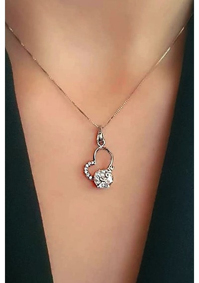 Love ' Yazılı Gümüş Kalp Kolye