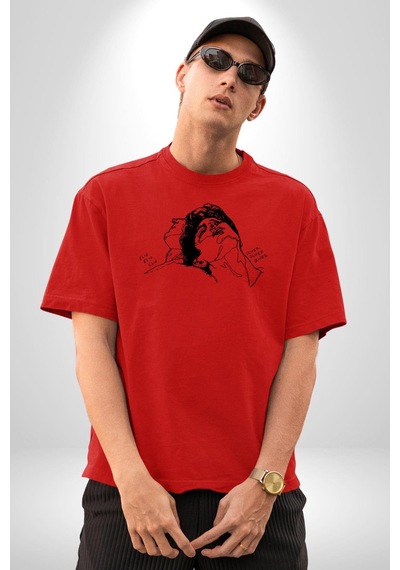 Elio Ve Oliver Call Me By Your Name Pamuklu Bisiklet Yaka Unisex Oversize Boyfriend Dijital Baskılı Kırmızı T-shirt Kırmızı